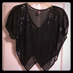 Free People black sequin cropped tee shirt