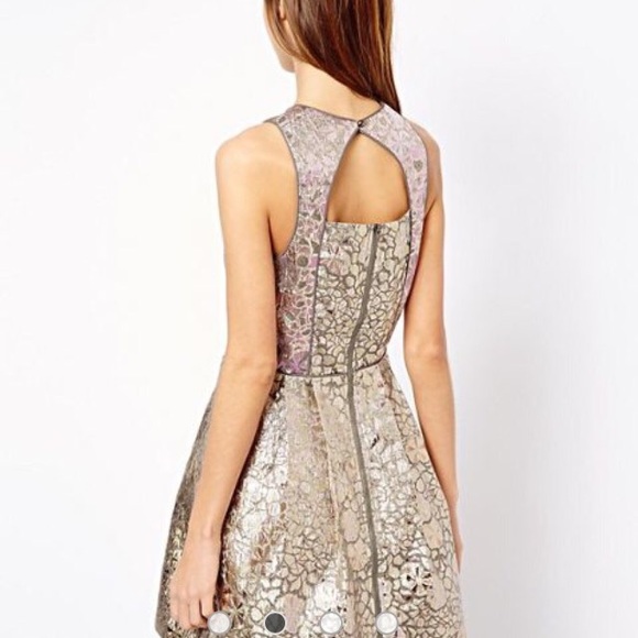 ASOS Galatic Silver Metallic Racer Dress Prom - Picture 2 of 4