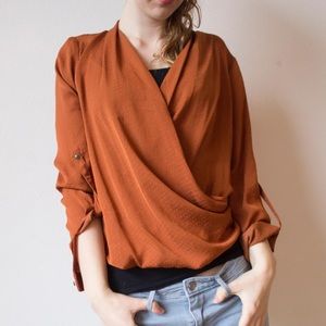 Orange Spotted Silky Wrap Blouse