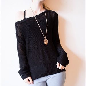 Black Knit Wide Shoulder Sweater
