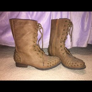 Brown spikey combat boots