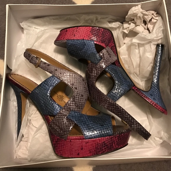 Nine West Snakeskin Peep Toe Sandals, worn once - Picture 1 of 4
