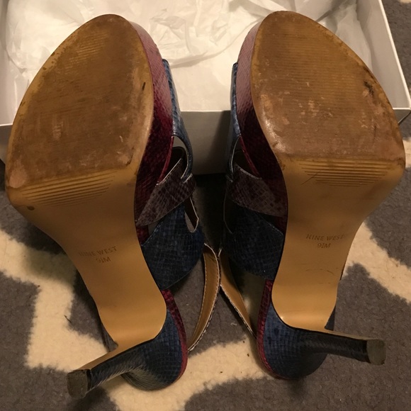 Nine West Snakeskin Peep Toe Sandals, worn once - Picture 2 of 4