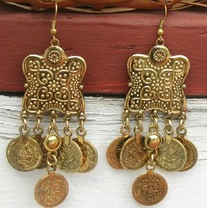 Turkish Dangle Gold Coin Metal Chandelier Earrings