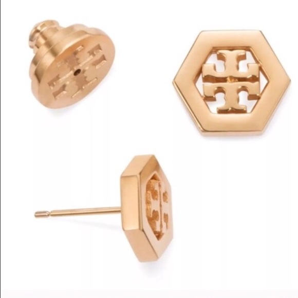 Tory Burch Jewelry - NWT 💯 Tory Burch gold hex logo earrings 💕