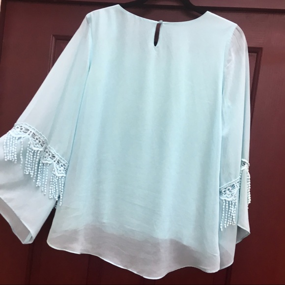 Sheer Blue Peasant Top - Picture 2 of 4