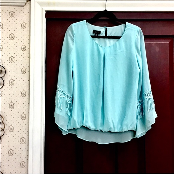 Sheer Blue Peasant Top - Picture 3 of 4