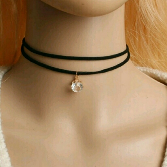 Sexy Gemstone Black Velvet Choker