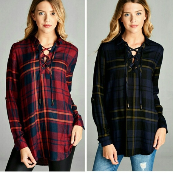 ❤️ Host Pic ❤️ Lace Up Paige Plaid shirt. - Picture 2 of 6