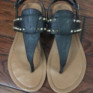 Black Gladiator Sandals with Gold Spikes