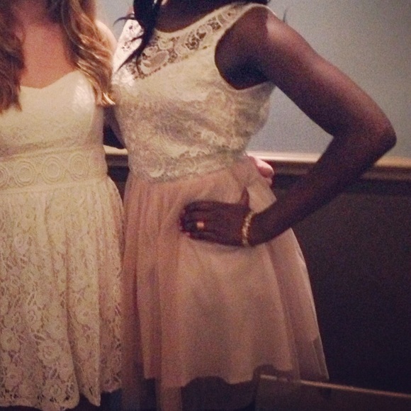 Pink tulle white lace dress