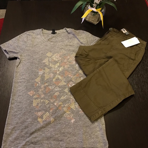 Combo of jcrew tee and old navy crop pants.