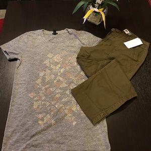 Combo of jcrew tee and old navy crop pants.