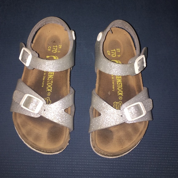Silver sparkle birkenstocks kids size 10