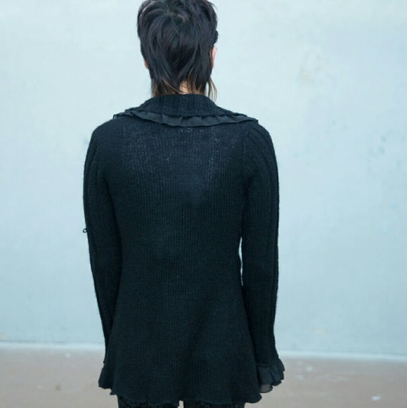 Free People Sweaters - Black Ruffled Cardigan Sweater Ruffles Gothic L Free People Sweaters - Black Ruffled Cardigan Sweater Ruffles Gothic L