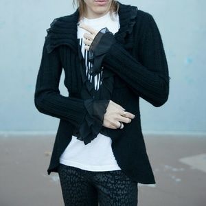 Free People Sweaters - Black Ruffled Cardigan Sweater Ruffles Gothic L Free People Sweaters - Black Ruffled Cardigan Sweater Ruffles Gothic L