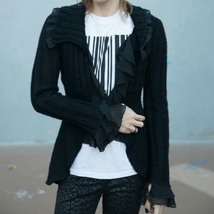 Free People Sweaters - Black Ruffled Cardigan Sweater Ruffles Gothic L Free People Sweaters - Black Ruffled Cardigan Sweater Ruffles Gothic L