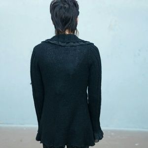 Free People Sweaters - Black Ruffled Cardigan Sweater Ruffles Gothic L Free People Sweaters - Black Ruffled Cardigan Sweater Ruffles Gothic L