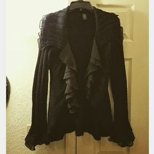 Free People Sweaters - Black Ruffled Cardigan Sweater Ruffles Gothic L Free People Sweaters - Black Ruffled Cardigan Sweater Ruffles Gothic L