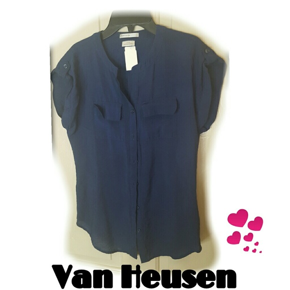 Navy Button Up Blouse XS