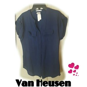 Navy Button Up Blouse XS