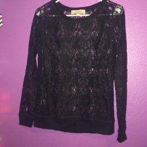 Black see through lace XS Loft long sleeve shirt