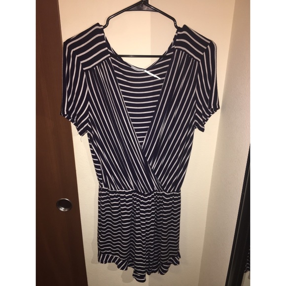 Navy/white striped plunge romper