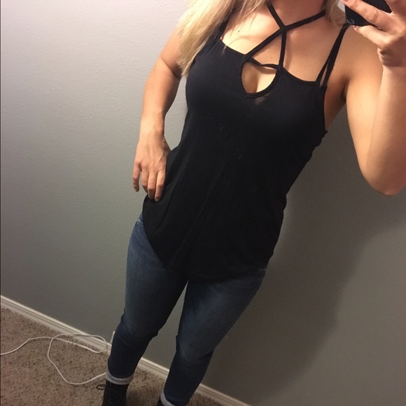 Black tank with cross strap front