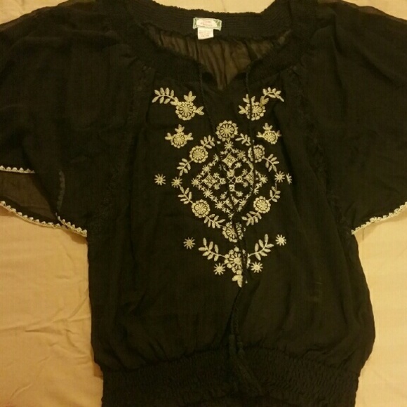 Sheer lace and embroidery lovely blouse
