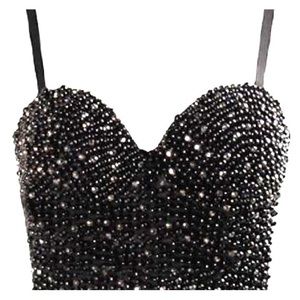 Black and rhinestone beaded bustier corset