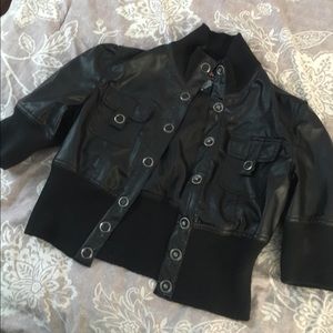 Cute button faux leather jacket