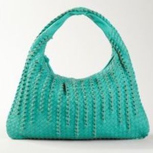intrecciato woven vegan leather bag teal