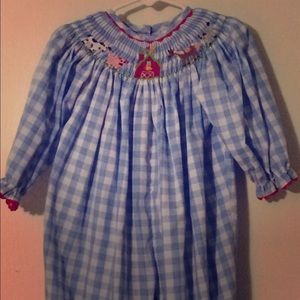 Shrimp & Grits Kids Smocked Farm Bubble 12mo