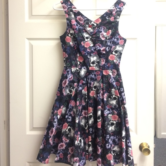 Floral skull print swing dress