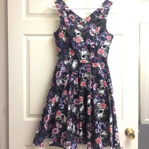 Floral skull print swing dress