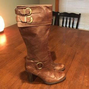 Leather knee high boots