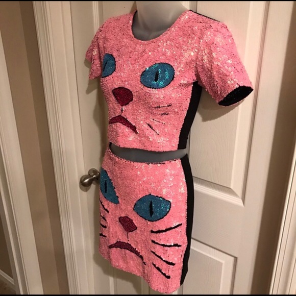 SOLD! Discount Universe Pink Kitty Crop and skirt - Picture 2 of 4