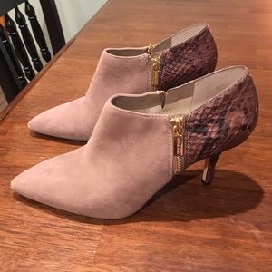 Snake skin and suede booties