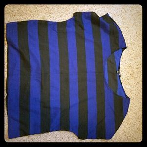 Blue and black short sleeve blouse