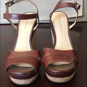 Antonio Melani brown leather wedge sandals