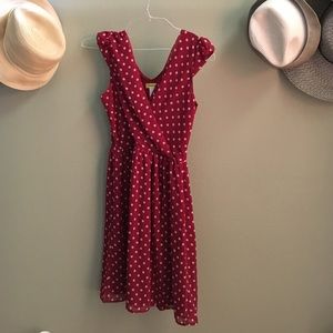 Red dress with beige polka dots