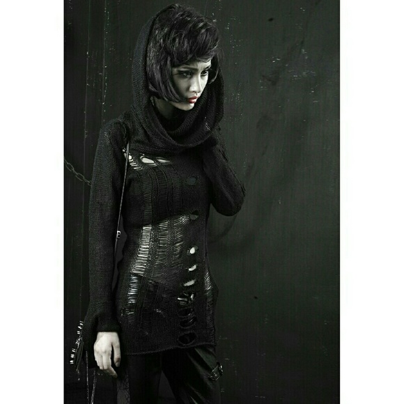Punkrave Sweaters - Black Distressed Mohair Sweater Gothic Punk Grunge Punkrave Sweaters - Black Distressed Mohair Sweater Gothic Punk Grunge
