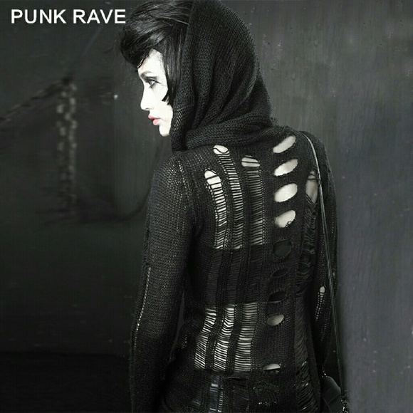 Punkrave Sweaters - Black Distressed Mohair Sweater Gothic Punk Grunge Punkrave Sweaters - Black Distressed Mohair Sweater Gothic Punk Grunge