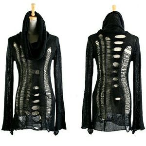 Punkrave Sweaters - Black Distressed Mohair Sweater Gothic Punk Grunge Punkrave Sweaters - Black Distressed Mohair Sweater Gothic Punk Grunge