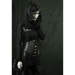 Punkrave Sweaters - Black Distressed Mohair Sweater Gothic Punk Grunge Punkrave Sweaters - Black Distressed Mohair Sweater Gothic Punk Grunge