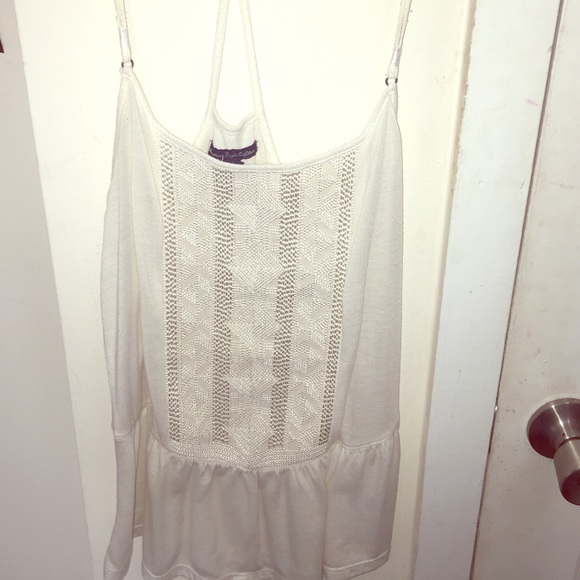 American Eagle Outfitters White Embroidered Tank