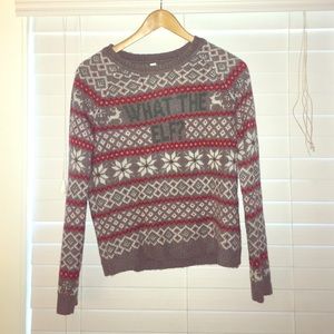 Ugly Christmas Sweater "What the Elf?"