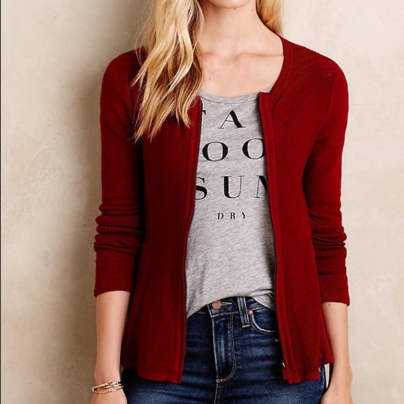 Anthropologie pointelle zip peplum cardigan