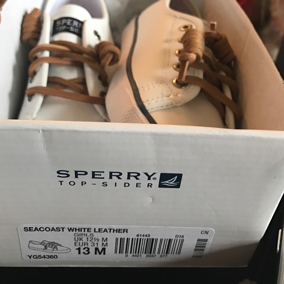 Sperry Seacoast White Leather Girls 13