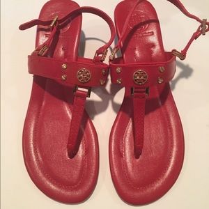 Tory Burch Wedge Sandals in Red, Never Worn